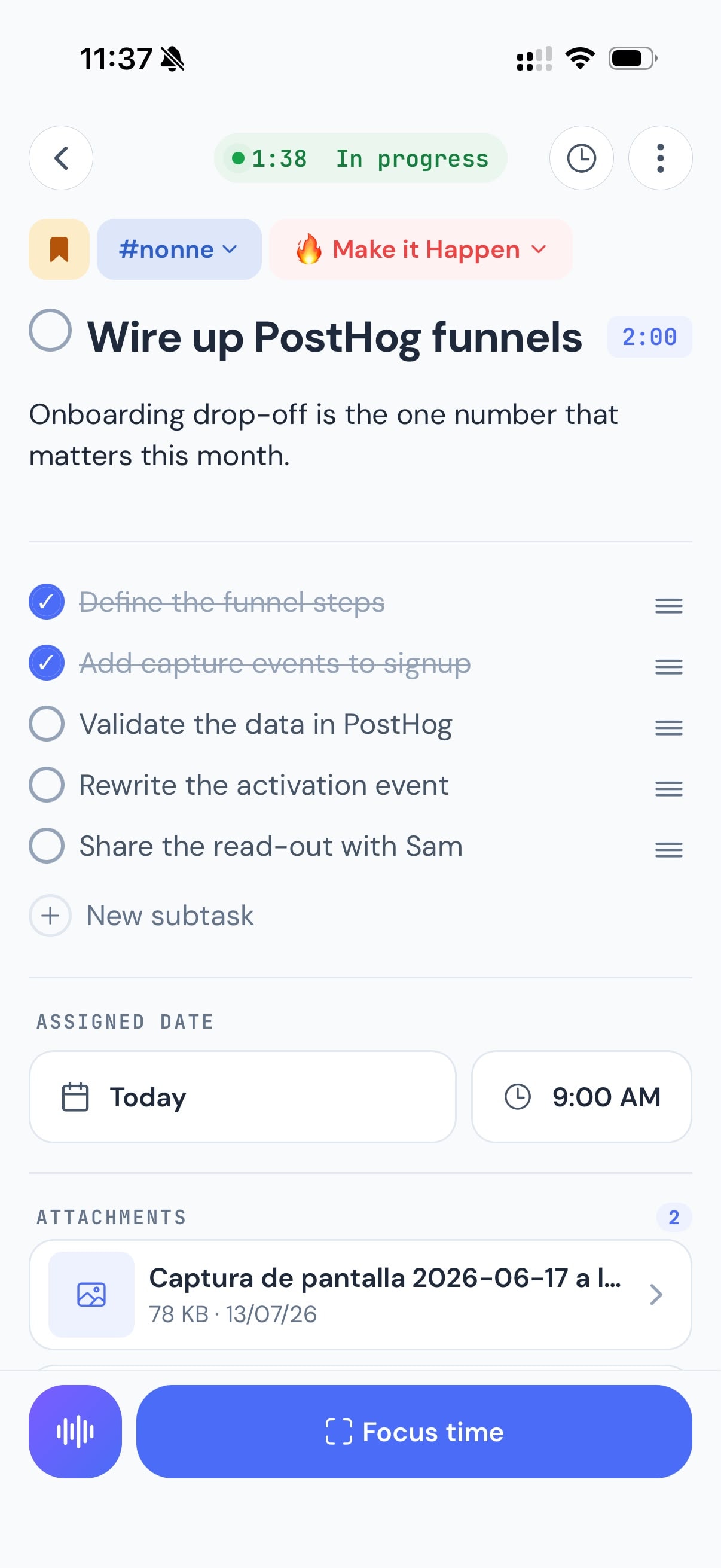 The nonne app on iPhone, task detail